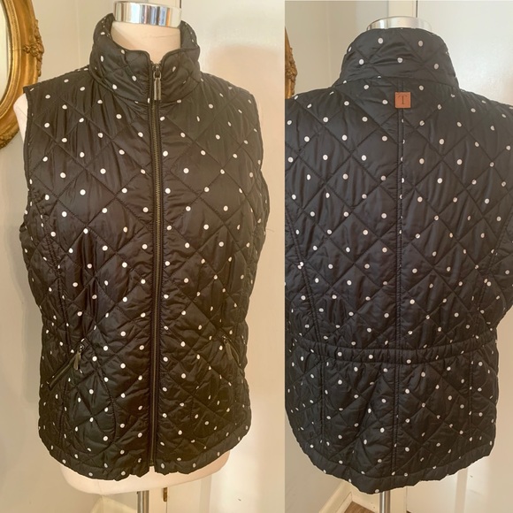 Black and White Polka Dot Puffer vest Talbots Size L Preppy career casual - Picture 5 of 16